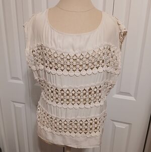 The Addison Story Silk Cream Crocheted Cotton Lace Ladies Sleeveless Top Medium
